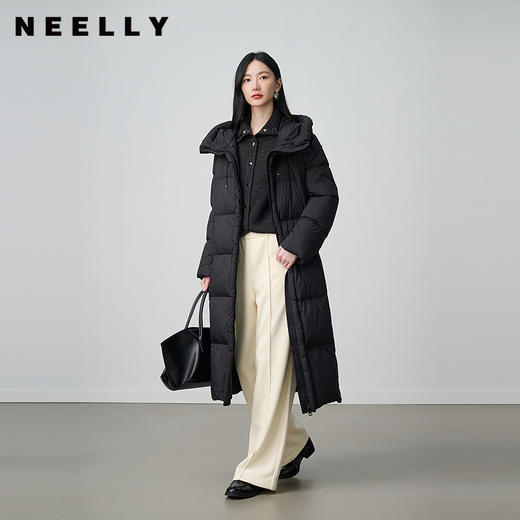 NEELLY纳俪商场同款冬季新款宽松连帽长款羽绒服女90白鸭绒外套N25114L03303 商品图0