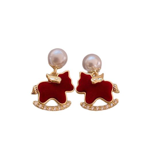 【YW】无忧购【鸿运当“红”】新年红色小马珍珠耳环女高级感过年耳钉2026新本命年耳坠秋冬耳饰（49/5件）2952（截单后3-5天发货） 商品图4