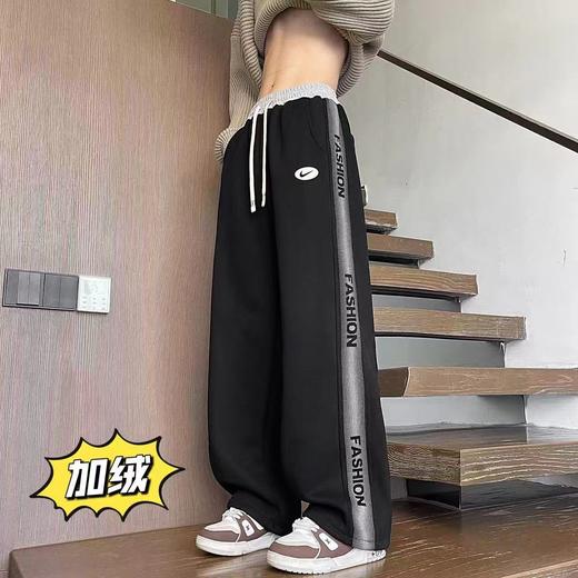 F010740冬季加绒美式字母串标相拼运动休闲直筒卫裤 商品图6