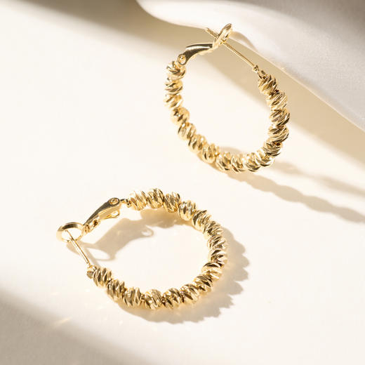 三彩2026新款金色车花珠耳圈耳环S925银针复古贵气氛围简约小众 商品图2