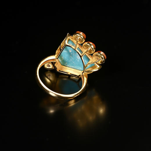 夏商绿松石嵌片+西亚高古红玛瑙“花枝俏”戒指 商品图4