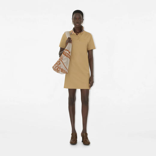 BURBERRY 巴宝莉 女士马术骑士徽标刺绣格纹领棉质Polo衫短袖连衣裙 驼色 8110342 B8626 商品图3