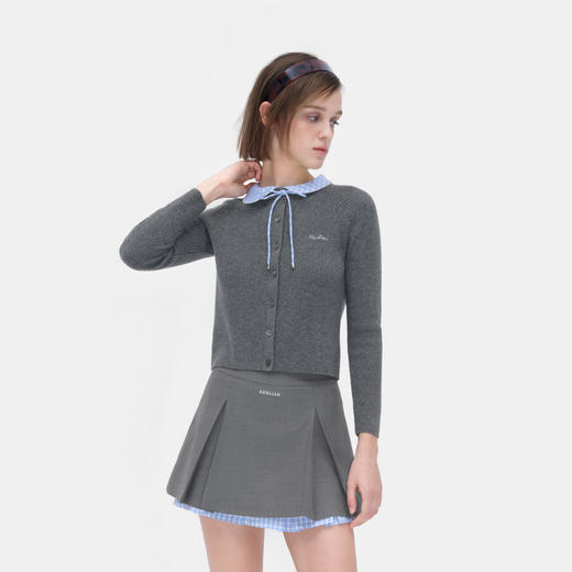 HERLIAN 2026年春季新品不对称领拼接女士长袖针织开衫上衣 商品图1