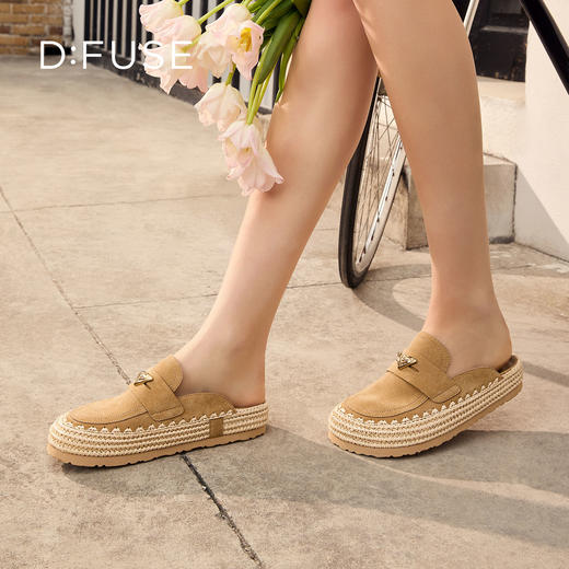 Dfuse迪芙斯2026春季新款包头编制手工感麻线鞋底穆勒拖鞋半包头拖鞋女鞋DFE1110074 商品图2
