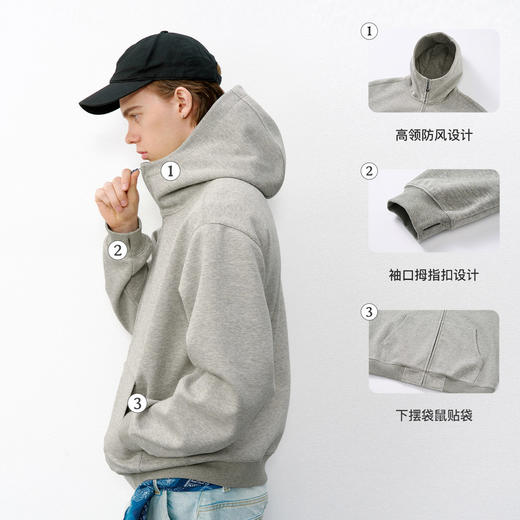 714street花纱连帽拉链开衫卫衣男2026春季情侣重磅高领上衣外套 商品图2