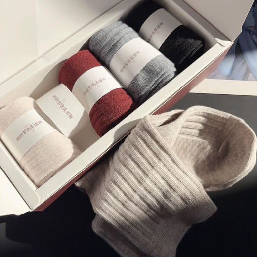 热卖！巨保暖！觅槿 奢品级精纺羊毛羊绒袜礼盒 男女同款 保暖舒适 5双装 商品图2