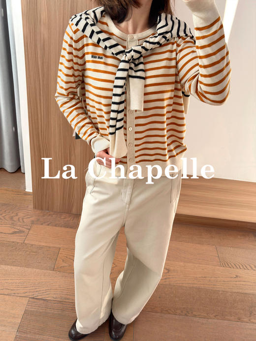 专柜实拍【绵羊毛+桑蚕丝】拉夏贝尔/La Chapelle垂感高级！长期主义实穿高性价比圆领刺绣条纹针织衫★ 商品图2