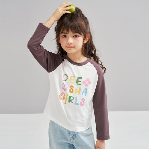 笛莎Deesha 2026春季女童时尚拼色趣味印花长袖T恤 商品图3