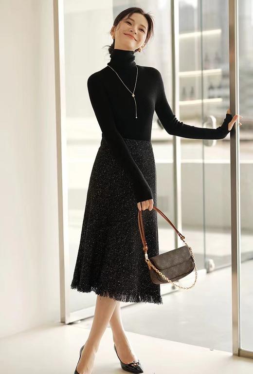 F010701小香风肌理金葱暗闪斜裁显瘦小鱼尾流苏半身裙 商品图3