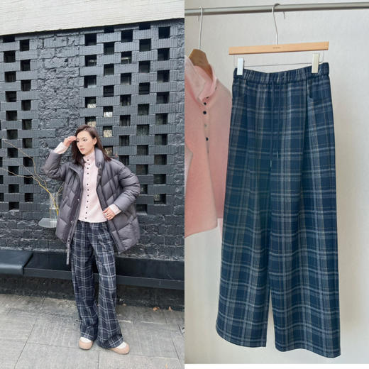 【2026春】噢蜜ooomeooo格纹直筒裤不加绒 商品图0