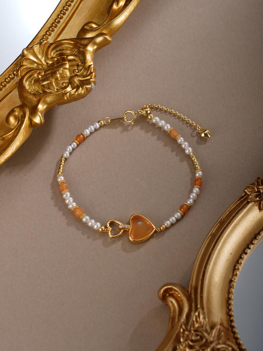 子佩集【灵珀珍爱】银S925珍珠惜王妃手链【SGB0747008】2.8mm珠爱心镀金2601 商品图4