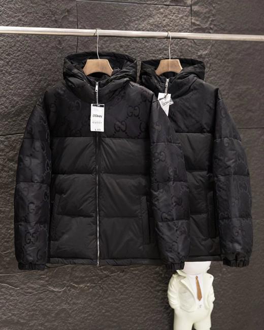 F010763老花满印拼接男女同款蓬松连帽羽绒服 商品图1