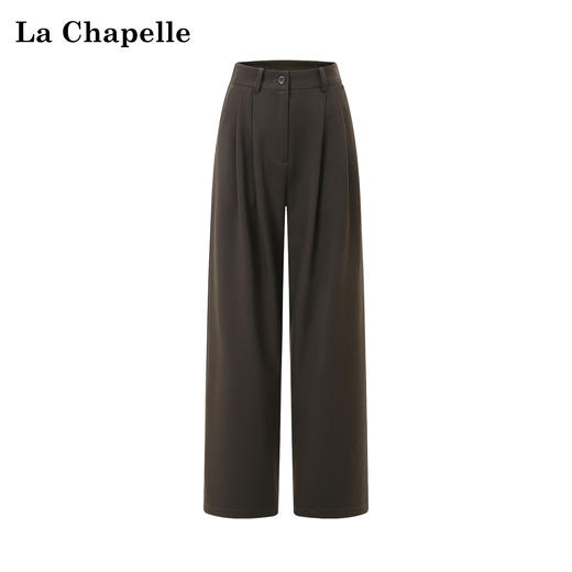 天猫同步【垂感通勤】拉夏贝尔/La Chapelle高级感含绵羊毛压褶圆标休闲裤女通勤直筒西装裤 商品图4