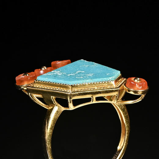 夏商绿松石嵌片+西亚高古红玛瑙“花枝俏”戒指 商品图5