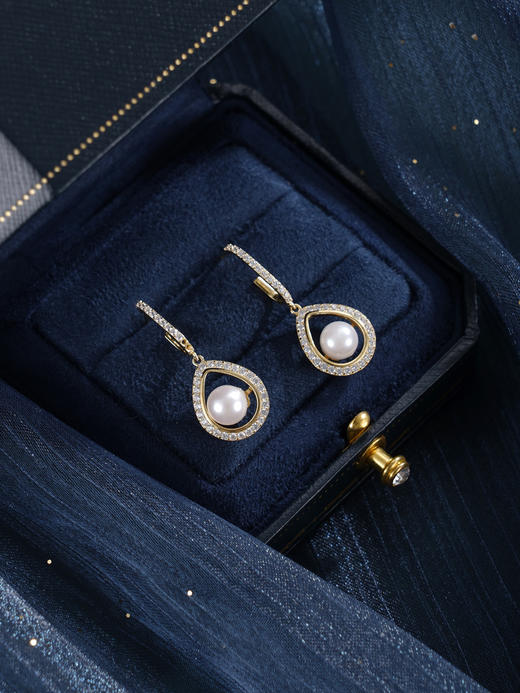 子佩集【潮汐之吻】银S925珍珠惜王妃耳钉【XXED007】6mm珠镀金水滴2601 商品图3