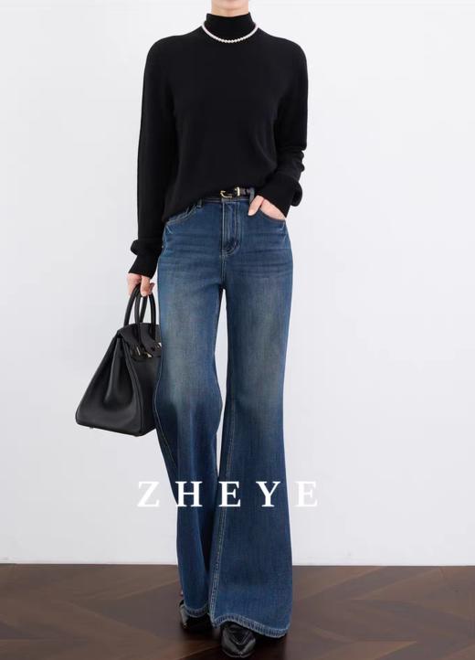 土耳其新作四面弹美拉德复古美式蓝显瘦加绒喇叭裤 商品图10