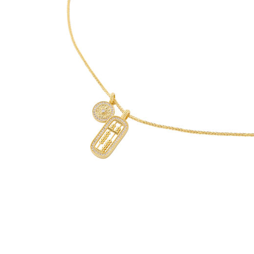 三彩2026新款圆牌算盘造型吊坠镀金项链国风轻奢锆石吉祥寓意女 商品图3