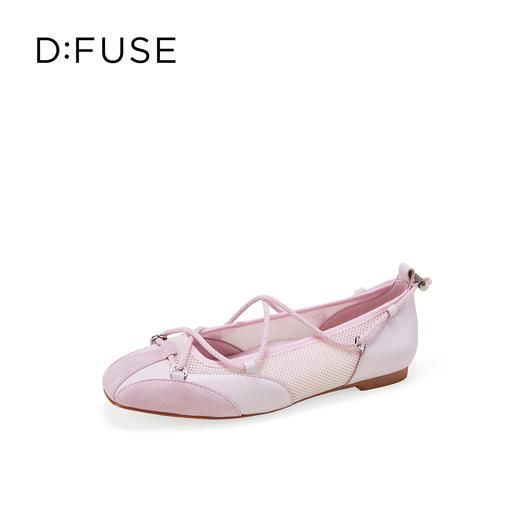 Dfuse迪芙斯2026春季新款方头羊皮网布拼接交叉绑带芭蕾舞鞋玛丽珍单鞋DFE1111090 商品图9