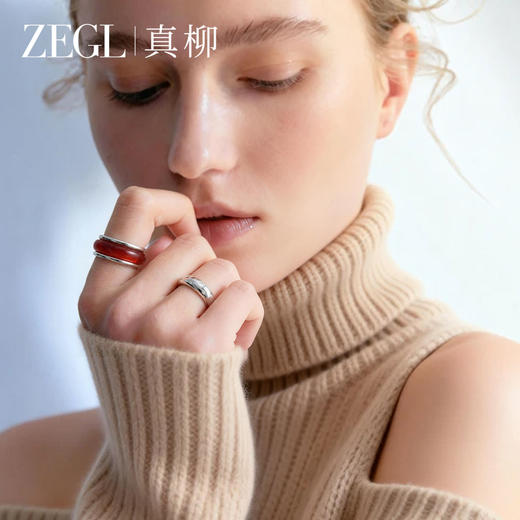 ZEGL半山水系列红玛瑙戒指小众设计白玉髓素戒轻奢高级感秋冬指环 商品图0