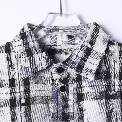 31017SDSA秋冬新款痞帅男装韩版磨破撞色格纹格子翻领长袖衬衫百搭时尚 商品图2