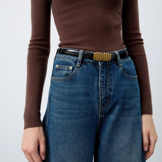 三彩2026新款二层牛皮腰带配饰金属扣长款收腰皮带简约复古通勤 商品图2