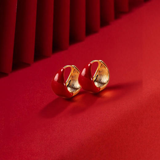 三彩2026新款新年酒红滴釉耳钉圈环复古轻熟简约喜庆聚会氛围感 商品图1