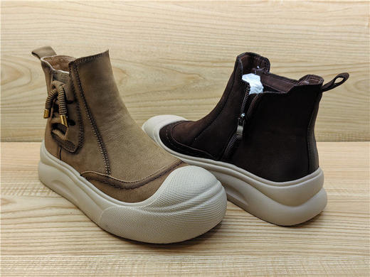 2024豪行冬款专柜正品真皮休闲舒适厚底薄绒侧拉链女棉鞋24445821 商品图2