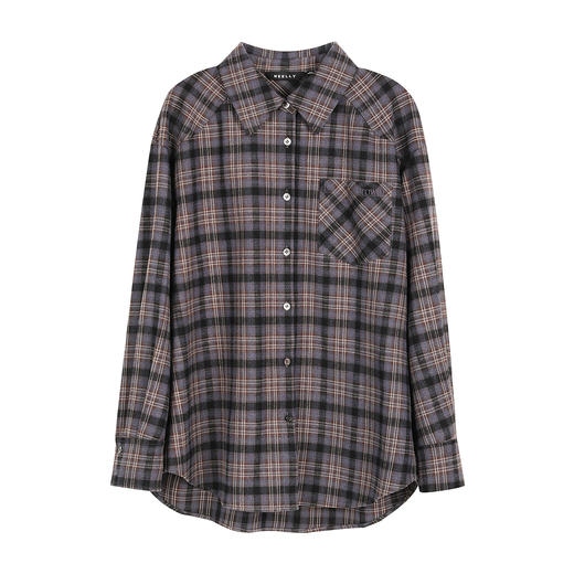 NEELLY纳俪商场同款冬季新款复古宽松格纹衬衫女韩版百搭短衬衣N25113B01148 商品图3