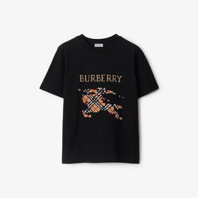 BURBERRY 巴宝莉 女士十字绣马术骑士徽标棉质圆领短袖T恤 黑色 8110957 A1189