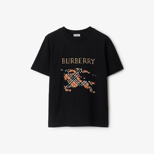 BURBERRY 巴宝莉 女士十字绣马术骑士徽标棉质圆领短袖T恤 黑色 8110957 A1189 商品图0