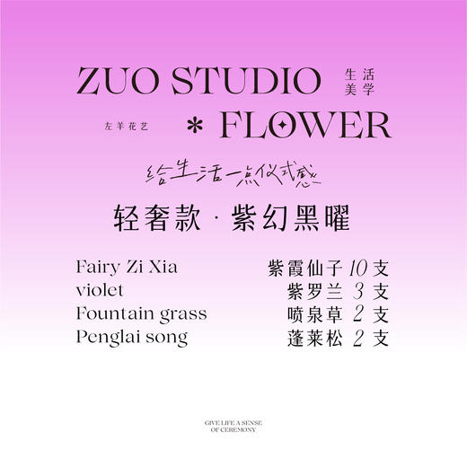 轻奢款【紫幻黑曜】紫霞仙子10支/紫罗兰3支/喷泉草2支/蓬莱松：2支/优雅浪漫感/氛围感鲜花 商品图3