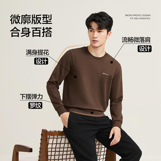 【提花肌理卫衣】柒牌男装长袖套头卫衣圆领提花休闲中青年上衣129W70390 商品图3