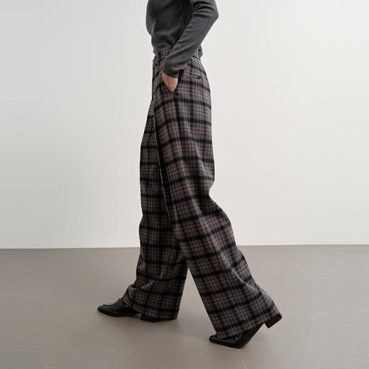 NEELLY纳俪商场同款冬季新款复古格纹休闲阔腿裤女百搭时髦长裤N25113H01161 商品图2