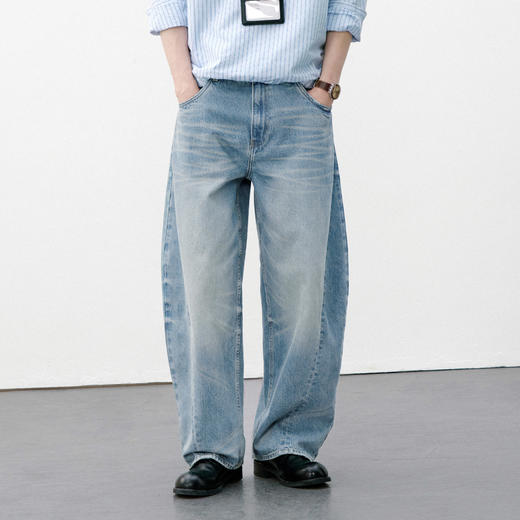 714street美式复古水洗做旧牛仔裤男2026春季潮牌休闲弧线弯刀裤 商品图0