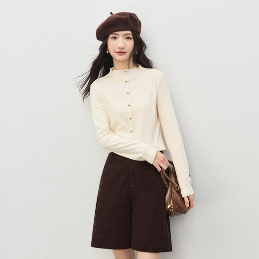 【1/21新品】熙世界棕色复古灯芯绒五分裤女秋冬100%棉坑条宽松直筒休闲阔腿裤 商品图1