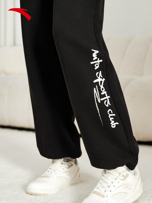 安踏易打理休闲长裤女冬季新款宽松阔腿针织直筒卫裤子162618309S 商品图2