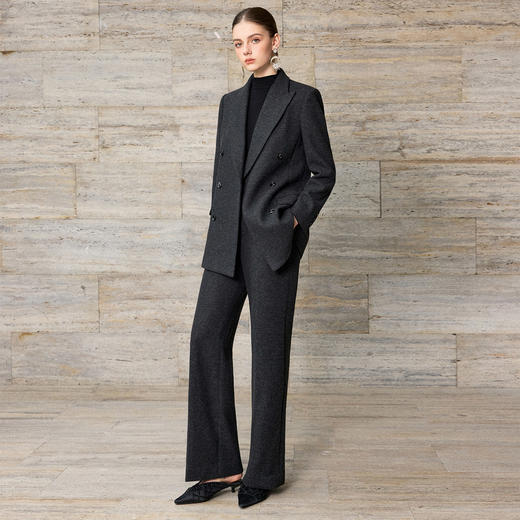 IWY/灰色毛呢西装套装女秋冬双排扣通勤工作服商务羊毛职业装WCP381 商品图1