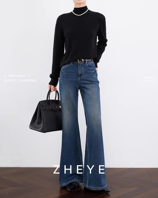 土耳其新作四面弹美拉德复古美式蓝显瘦加绒喇叭裤 商品图8