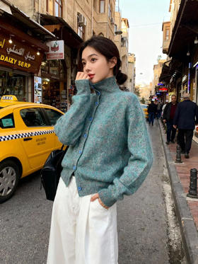 工厂已放假，年后发货！2025秋冬新款“莫奈花纱”立领拉毛羊毛开衫95%羊毛+5%羊绒拉毛工艺