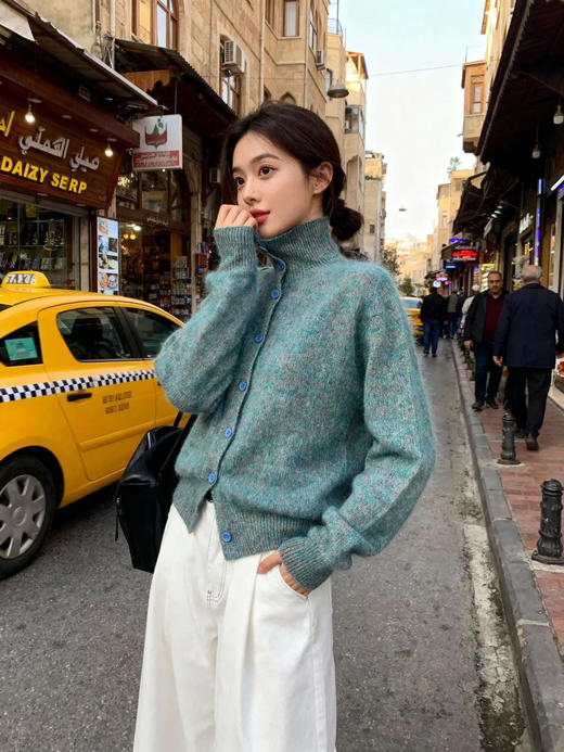 工厂已放假，年后发货！2025秋冬新款“莫奈花纱”立领拉毛羊毛开衫95%羊毛+5%羊绒拉毛工艺 商品图0