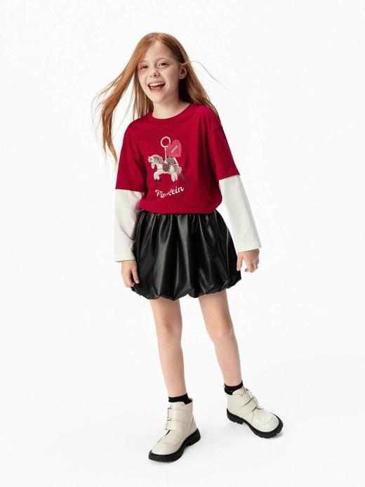 【春上新】8楼摩安珂儿童little MO&Co.26年春季新款100%棉男女同款5A针织抗菌拼接长袖T恤KBF1TEE20【吊牌价： 329元 ，活动价：296元】 商品图1