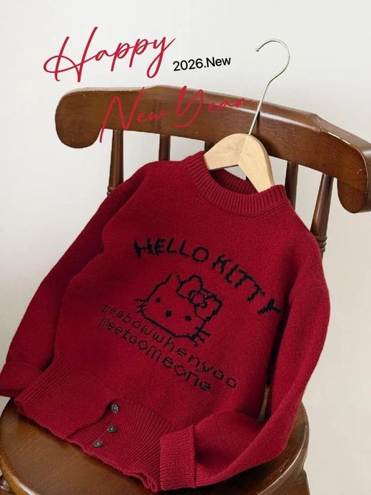 STT新年穿搭❗️【招cai猫】我的本命年限定新年氛围感毛衣❗️KT太懂少女心了，定制复古新年红，红色温柔又可爱，软糯亲肤，懒人穿搭 商品图4