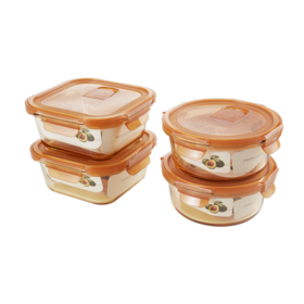 【高颜值保鲜盒】康宁EKCO保鲜盒4件组 高硼硅玻璃 食品接触用材质 密封防漏 四面锁扣 可冰箱冷藏 可微波炉烤箱加热 可洗碗机使用