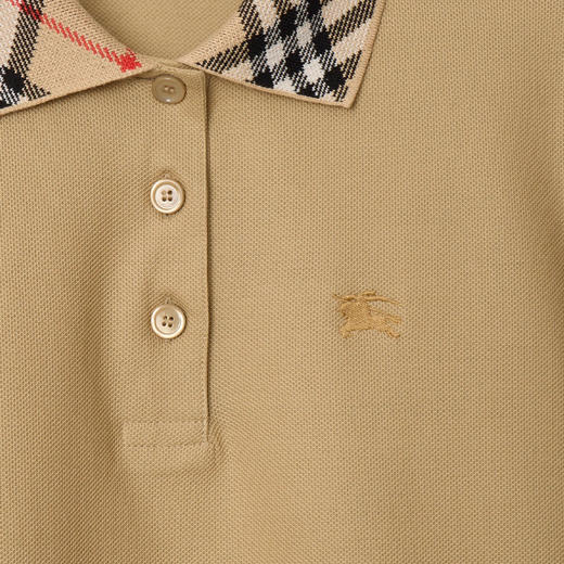 BURBERRY 巴宝莉 女士马术骑士徽标刺绣格纹领棉质Polo衫短袖连衣裙 驼色 8110342 B8626 商品图1