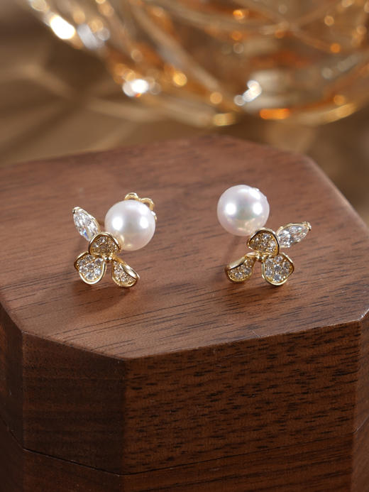 子佩集【三叶曦光】银S925珍珠惜王妃耳钉【XXED013】6mm珠镀金三叶草2601 商品图6