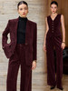 IWY/玫瑰砂岩豆沙红秋冬款灯芯绒无领西装西裤OL通勤套装CPM2586 商品缩略图0