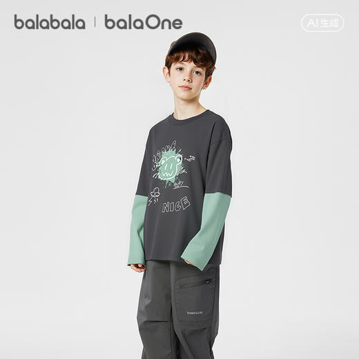 【balaOne】巴拉巴拉童装儿童长袖t恤男童2026春季新款假两件上衣 商品图2