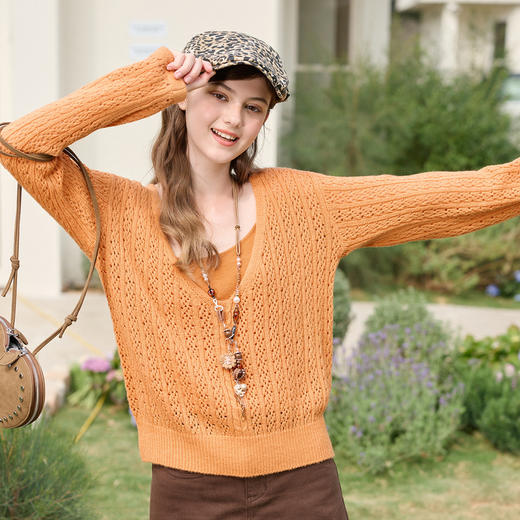 三彩独醒2026春季新款针织衫套装吊带两件套镂空罩衫套头F 商品图2