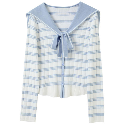 三彩独醒2026春季新款条纹针织衫海军领毛衫修身套头上衣F 商品图4