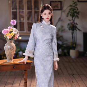 新款加绒加厚加毛倒大袖旗袍刺绣复合提花改良旗袍JL879